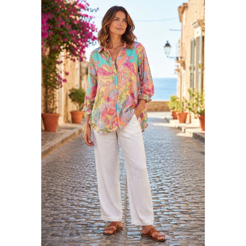 Lauren Ralph Lauren Paisley Cotton Shirt Button Front Plus 2X Resort Maximalist